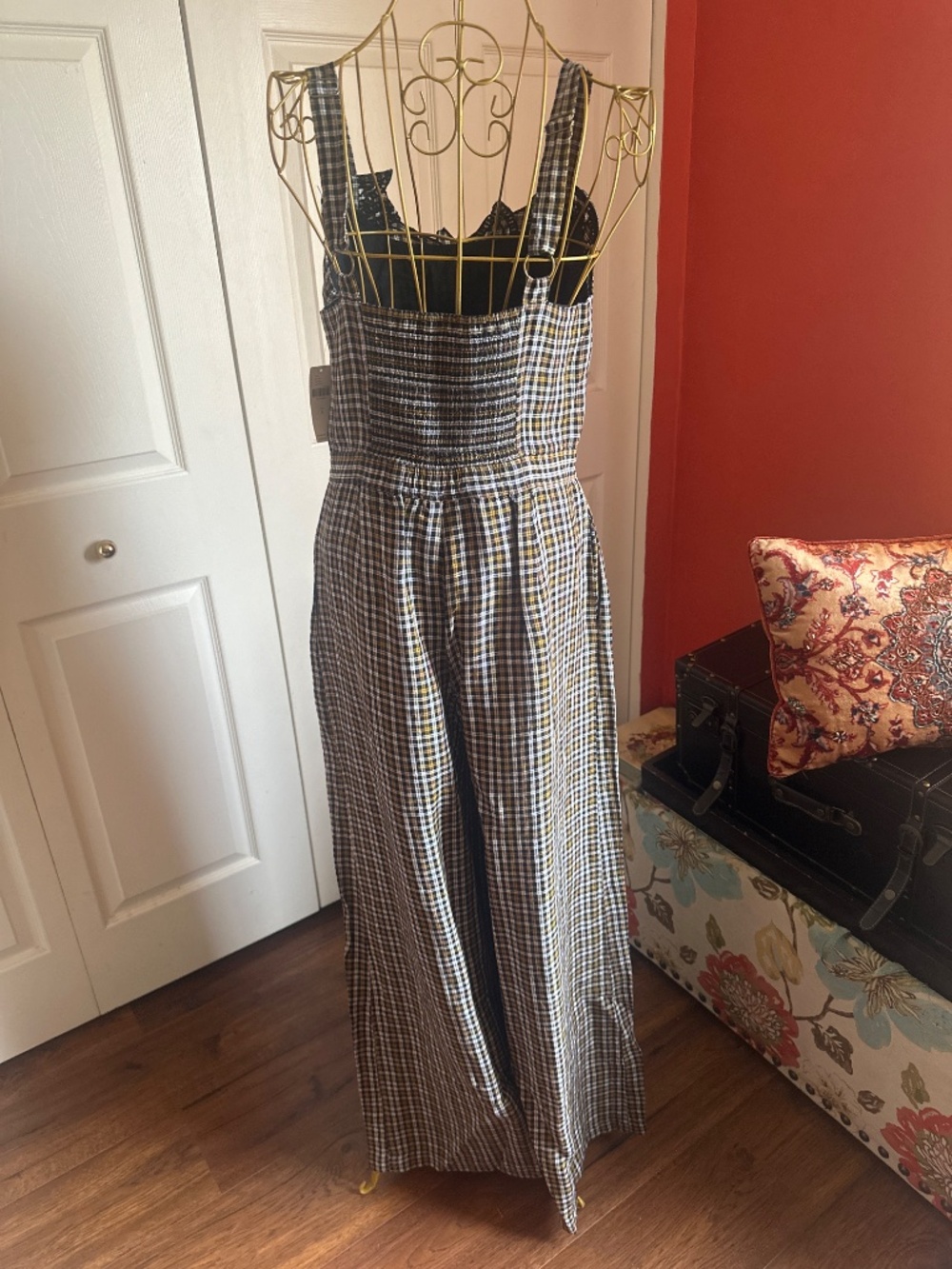 Anthropologie Checkered Embroidered Jumpsuit - Picture 4 of 5
